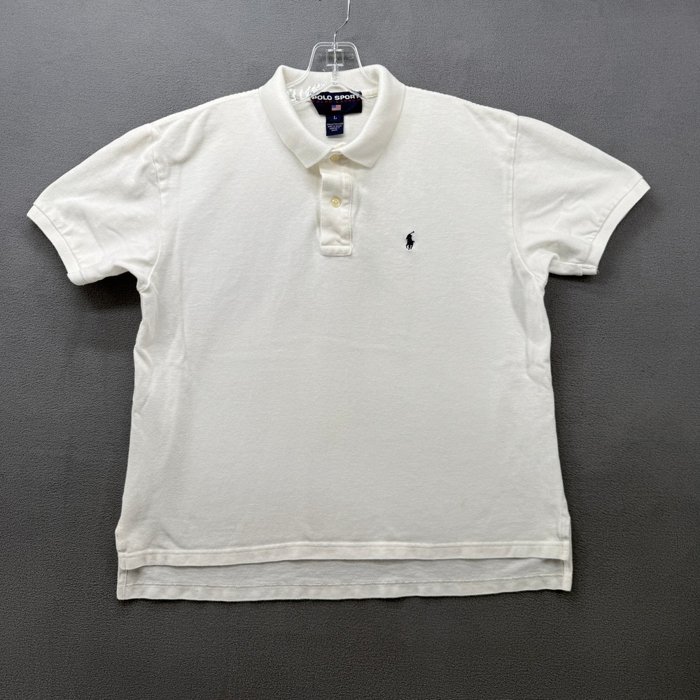 Polo Sport Ralph Lauren Polo Shirt Mens White Short Sleeve Pique Large Vintage